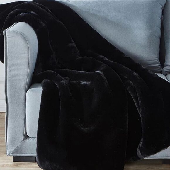 Luv Betsey By Betsey Johnson Reversible Luxe Faux Fur Throw Blanlet-  Black - Picture 2 of 6